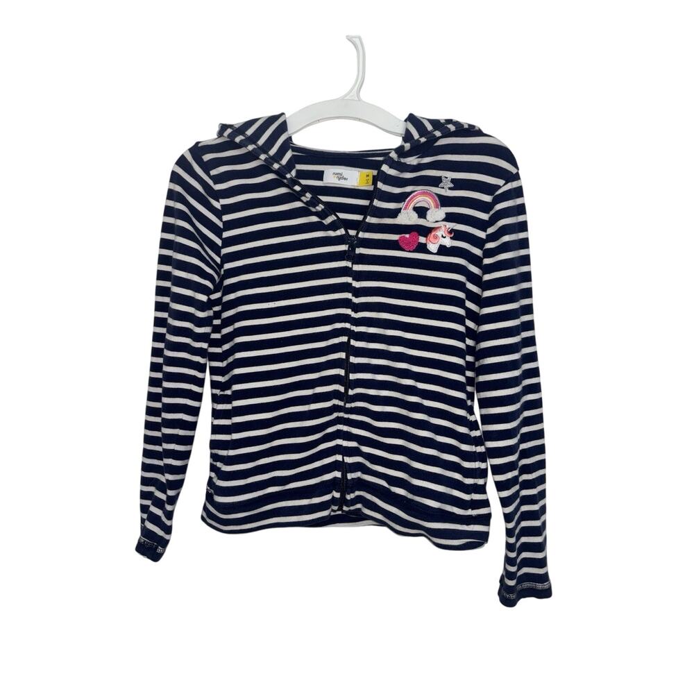 Rumi + Ryder Girl’s Medium Navy White Full Zip Hoodie Rainbow Unicorn